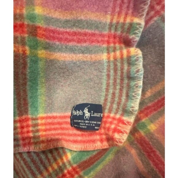 Vintage Ralph Lauren Plaid 100% Wool Blanket Madras MADE IN USA WPL-6280 *SHRUNK - Picture 7 of 9